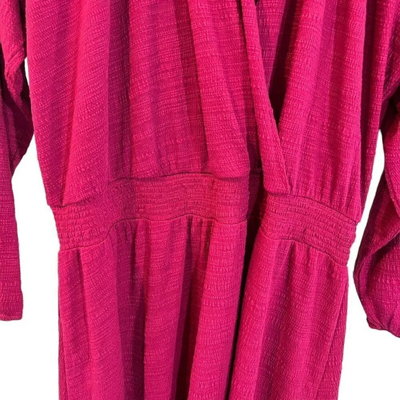 LulaRoe Hot Pink Midi Dress XL Draped Keyhole V Neck Long Balloon Sleeve Stretch - Picture 4 of 6